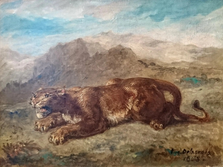 Löwin bereit zum Sprung - Eugène Delacroix