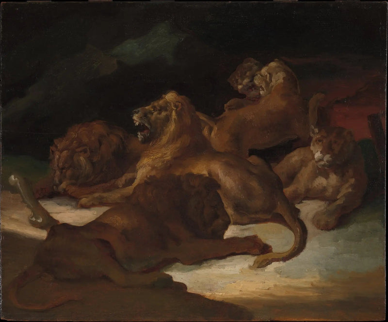 Löwen in einer Berglandschaft - Théodore Géricault