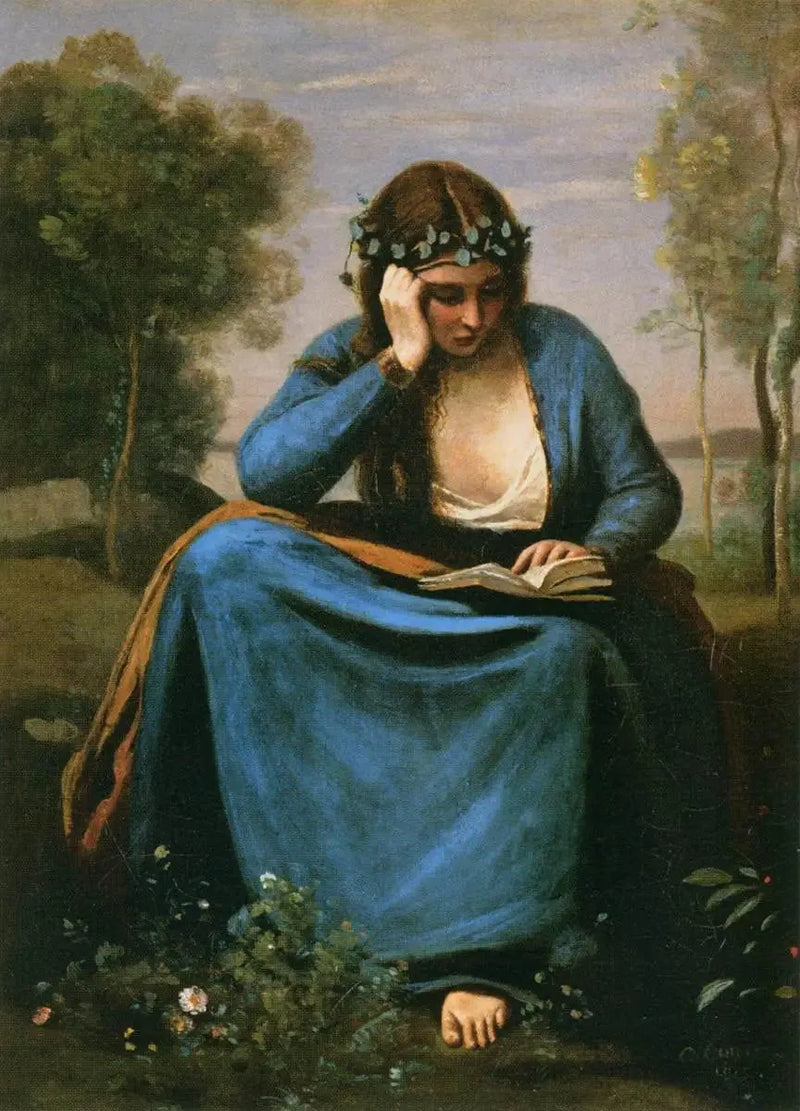 Liseuse couronnée de fleurs, oder Die Muse von Vergil - Jean-Baptiste Camille Corot