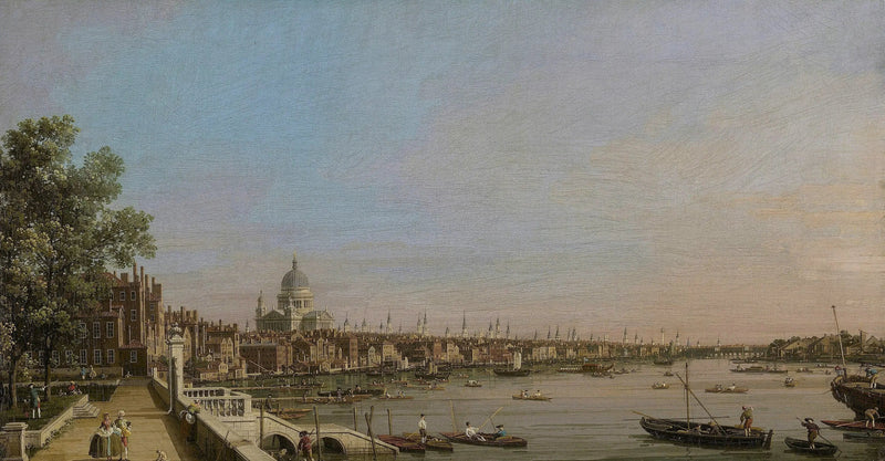 London und die Themse gesehen von der Terrasse des Somerset House, in Richtung des St. Paul’s Cathedral - Canaletto