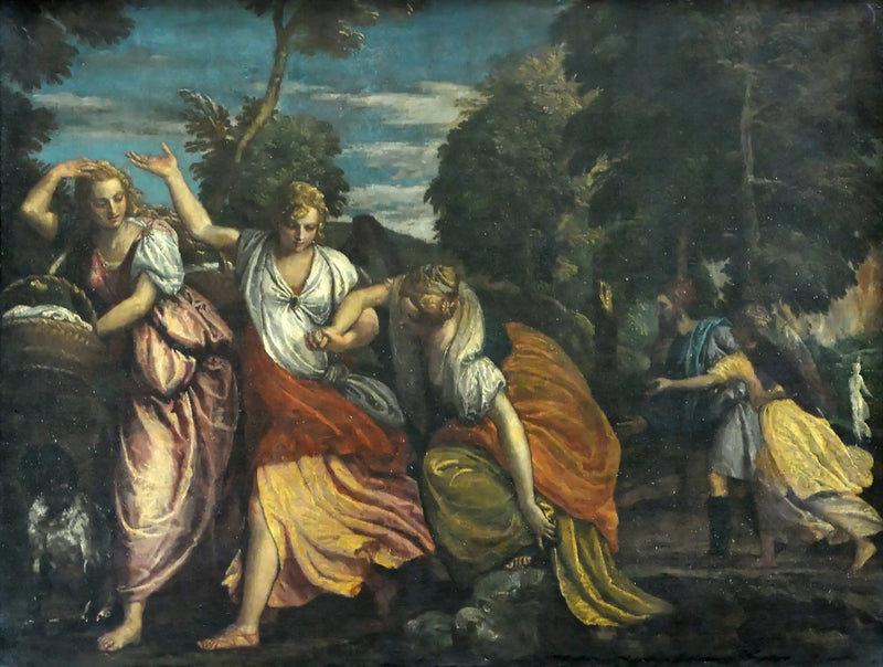 Loth und seine Töchter, die Sodom unter der Führung zweier Engel fliehen - Paul Véronèse