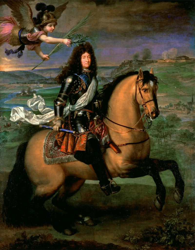 Ludwig XIV auf dem Pferd, gekrönt von dem Sieg, vor der Belagerung von Namur - Pierre Mignard
