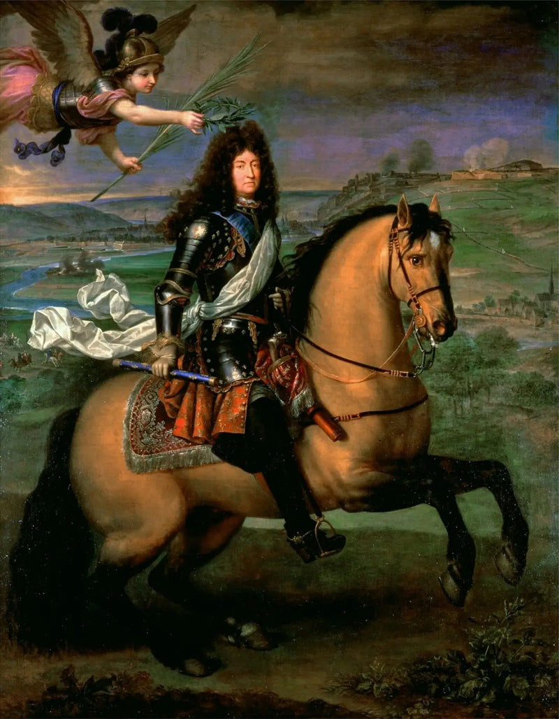 Ludwig XIV auf dem Pferd, gekrönt von dem Sieg, vor der Belagerung von Namur - Pierre Mignard