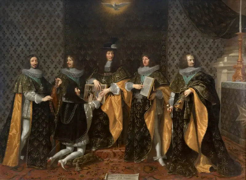 Louis XIV am Tag nach seiner Krönung erhält er die Eidesleistung seines Bruders Monsieur, Herzog von Anjou, als Ritter des Ordre du Saint-Esprit in Reims, am 8. Juni 1654 - Philippe de Champaigne