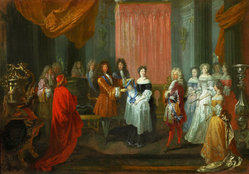 Louis XIV übergibt dem Herzog von Burgund das blaue Band. - Antoine Watteau