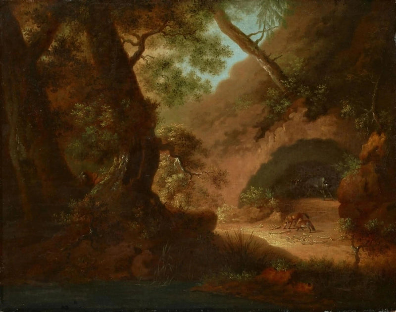 Wölfe im Wald vor einer Höhle - Caspar David Friedrich