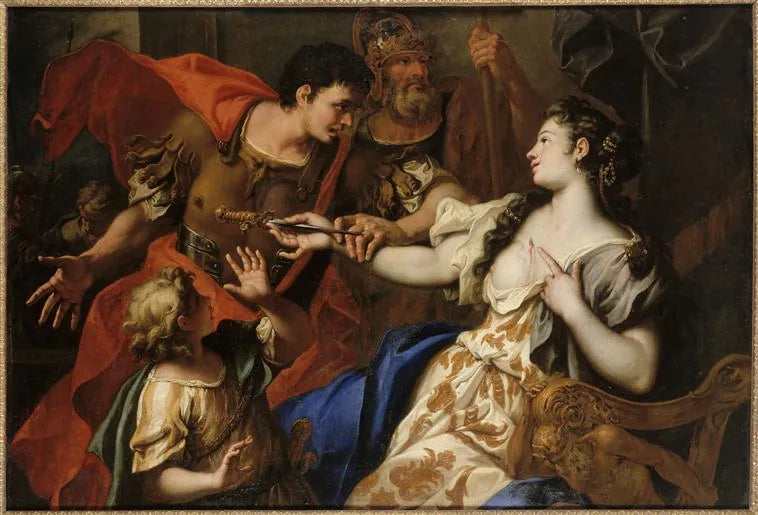 Lucrezia, die sich vor den Augen ihres Vaters Lucretius und ihres Ehemanns Tarquinius Collatinus das Leben nimmt - Sebastiano Ricci