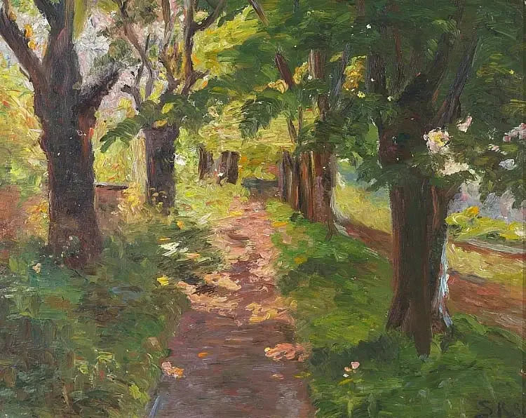 Sonnenlicht durch die Bäume der Skagen Plantage. - Peder Severin Krøyer