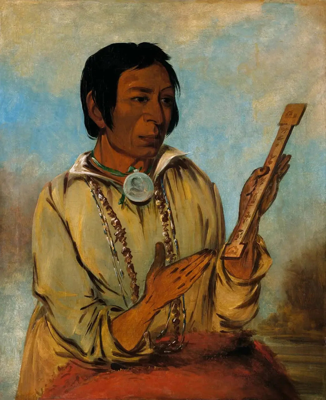 Ma-shée-na, Elk's Horns, un sous-chef - George Catlin image 1 copie de tableau peinte à la main