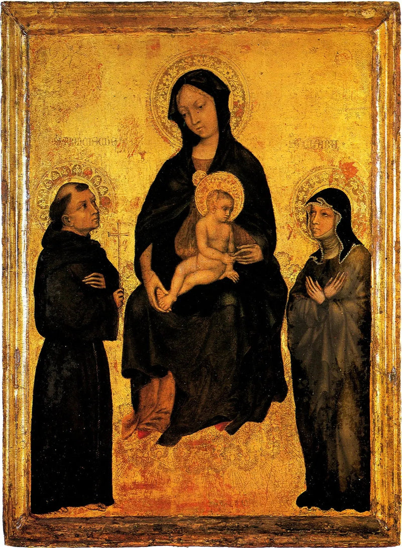 Madonna mit Kind in Herrlichkeit zwischen den Heiligen Franziskus und Klara - Gentile da Fabriano
