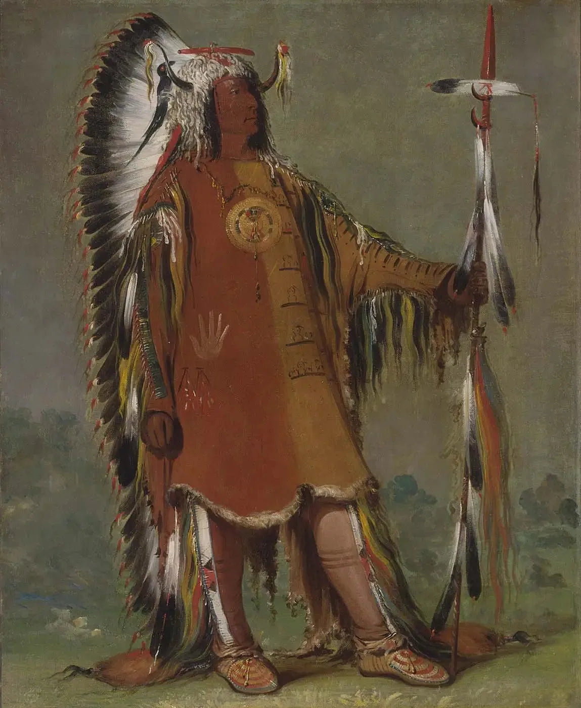 Máh-to-tóh-pa, Quatre Ours, Deuxième Chef, en grande tenue - George Catlin image 1 tableau peint à l’huile sur toile