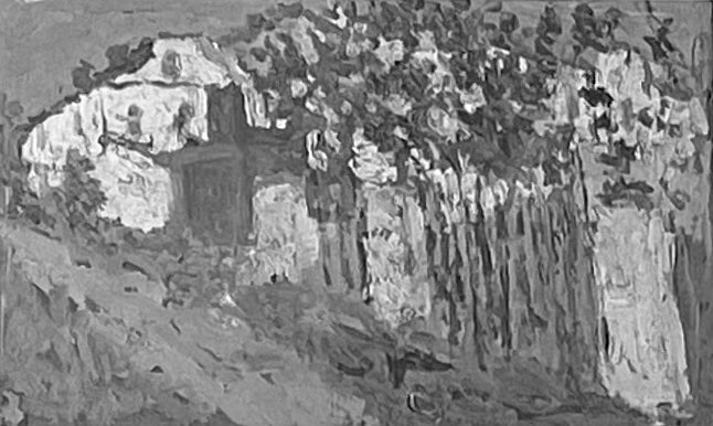 Haus und Garten (Vorderseite) / Skizze einer Landschaft mit Kirche (Rückseite) - Kazimir Malevich