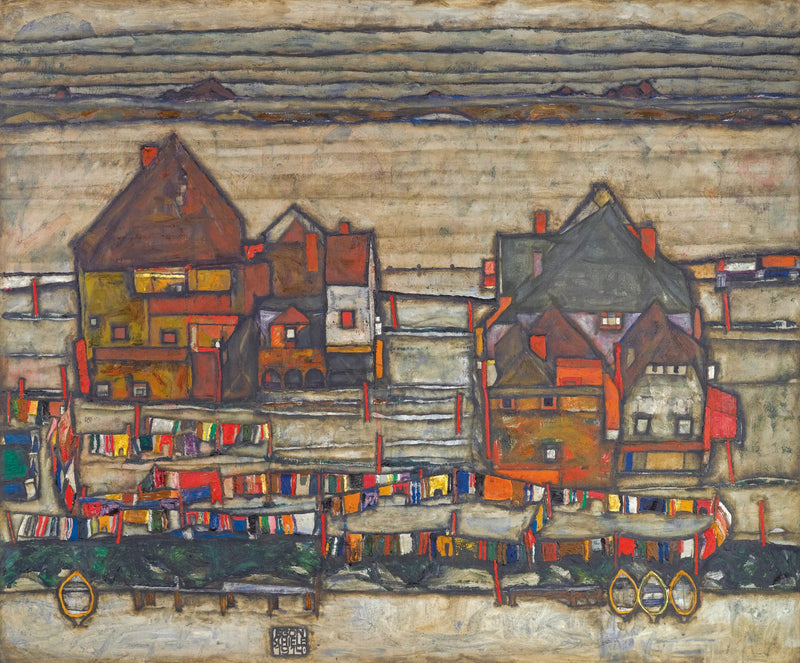 Häuser mit bunten Textilien - Egon Schiele