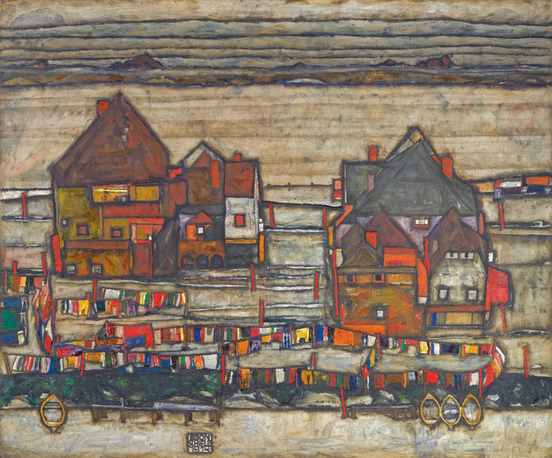 Häuser mit bunten Textilien - Egon Schiele