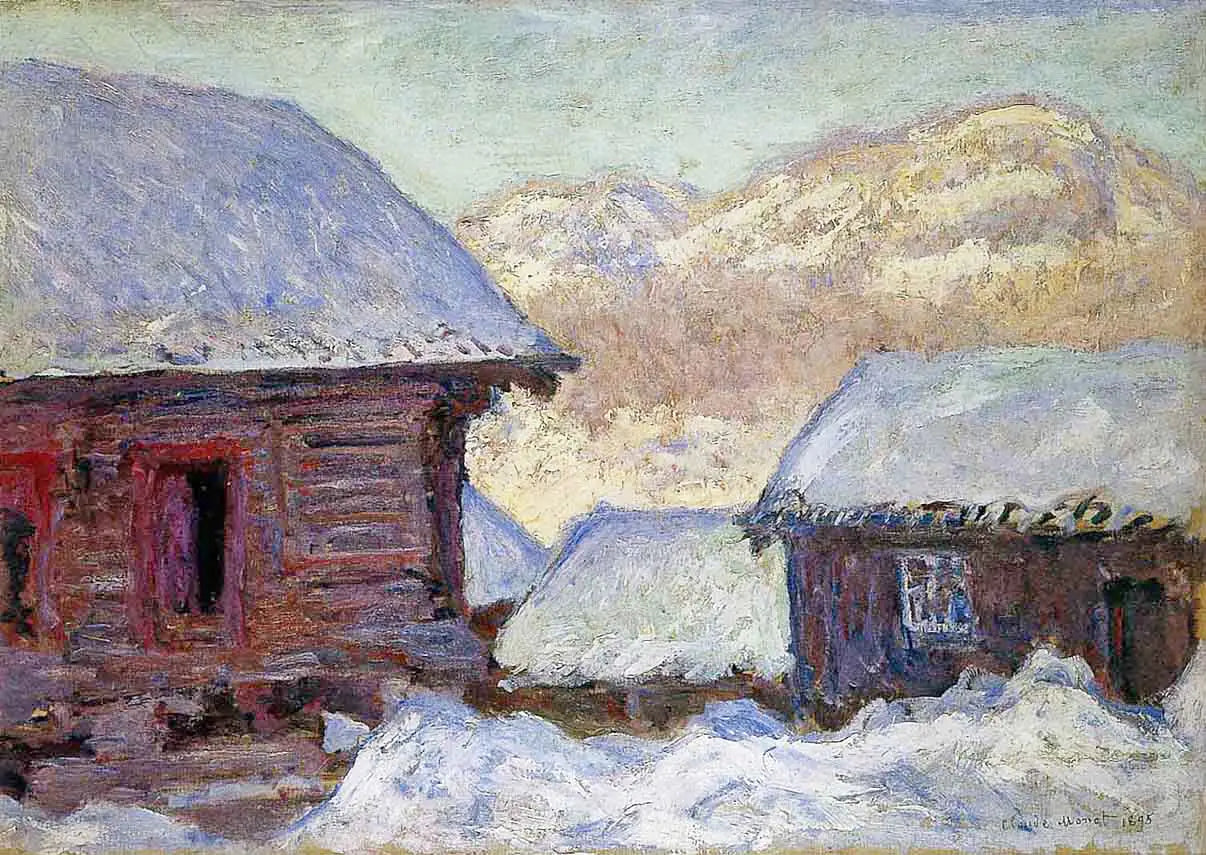 Maisons dans la neige et mont Kolsaas - Claude Monet image 1 tableau peint à l’huile sur toile