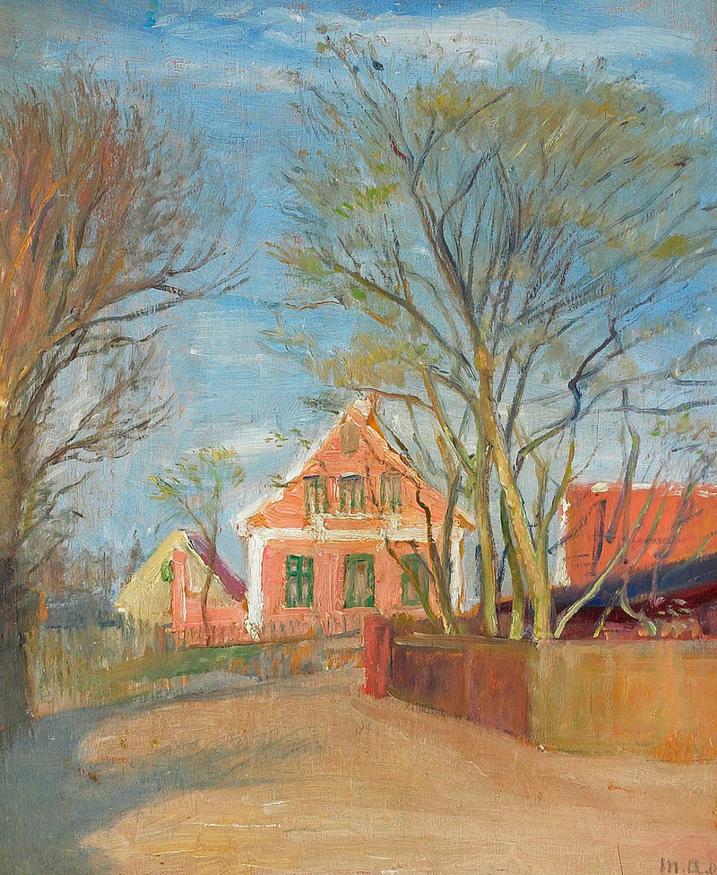 Häuser in Skagen sind in Sonnenlicht getaucht. - Michael Peter Ancher