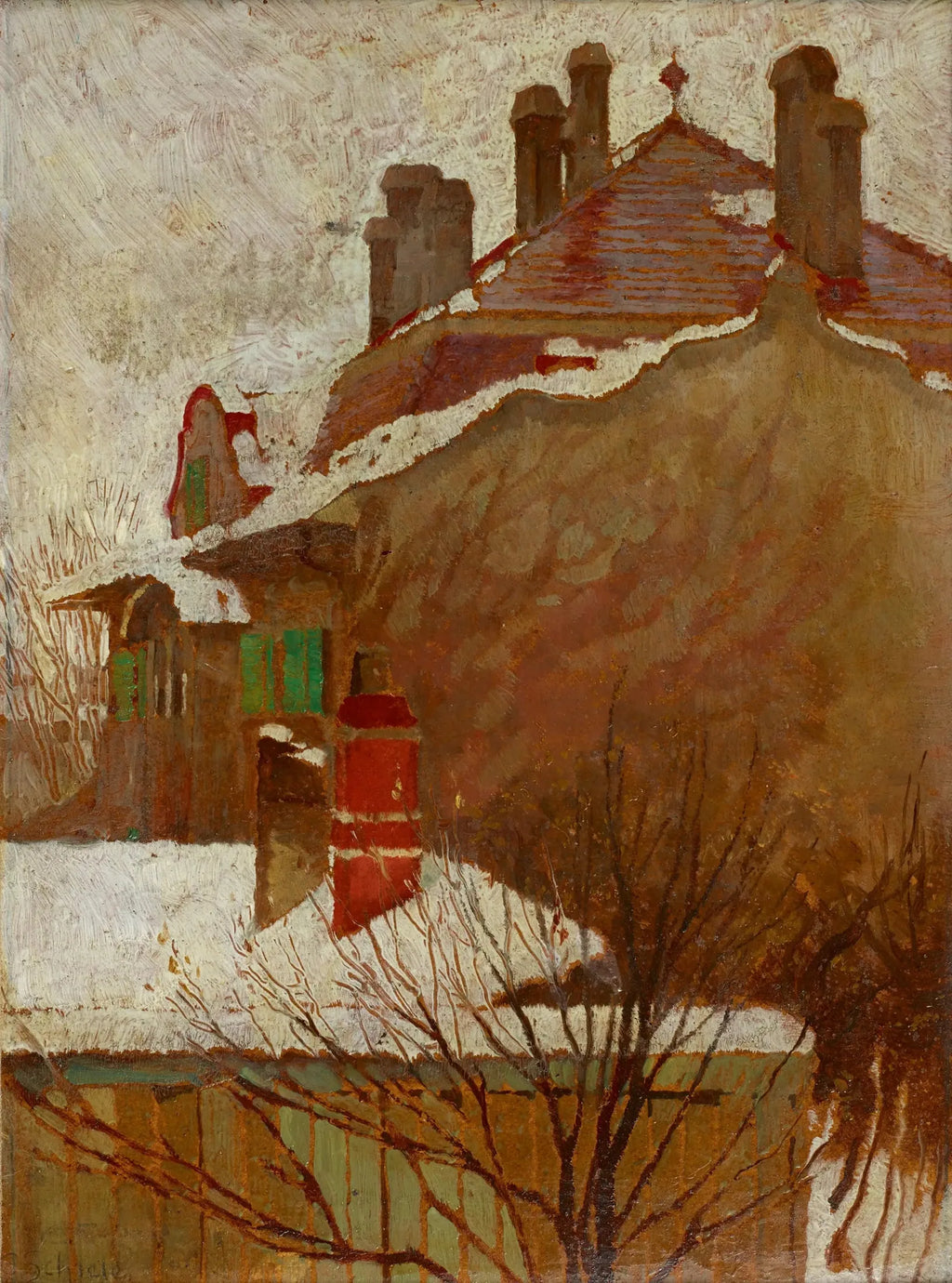 Maisons en hiver (vue depuis le studio) - Egon Schiele image 1 tableau peint à l’huile sur toile