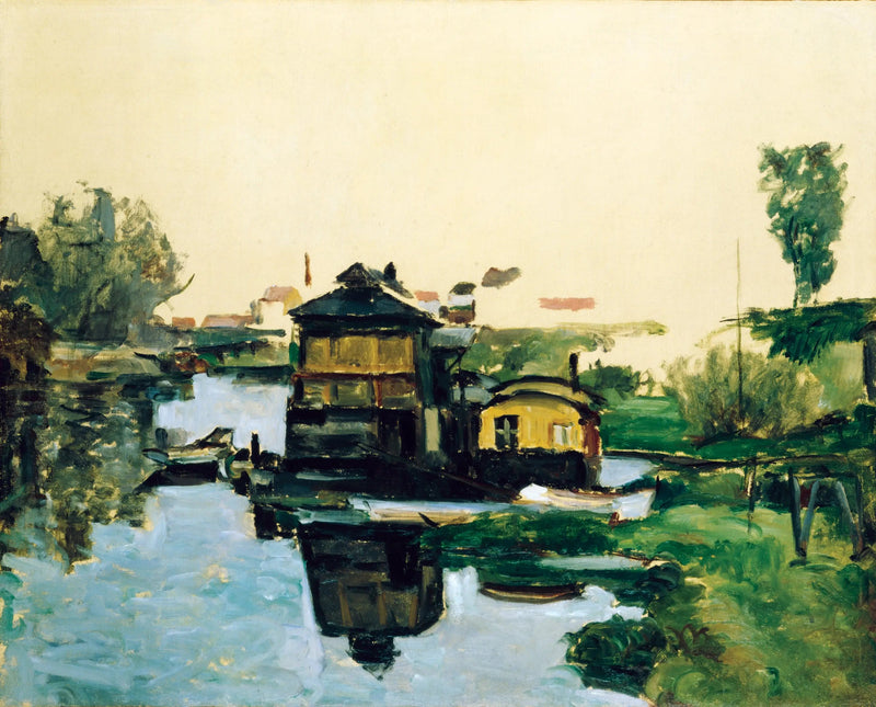 Schwimmende Häuser an einem Fluss - Paul Cézanne