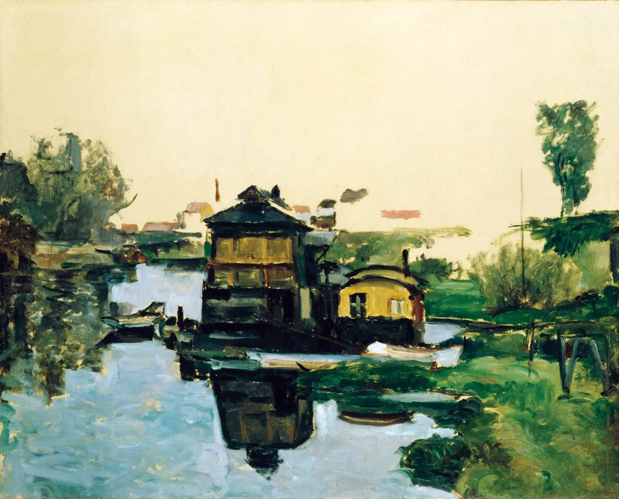 Schwimmende Häuser an einem Fluss - Paul Cézanne