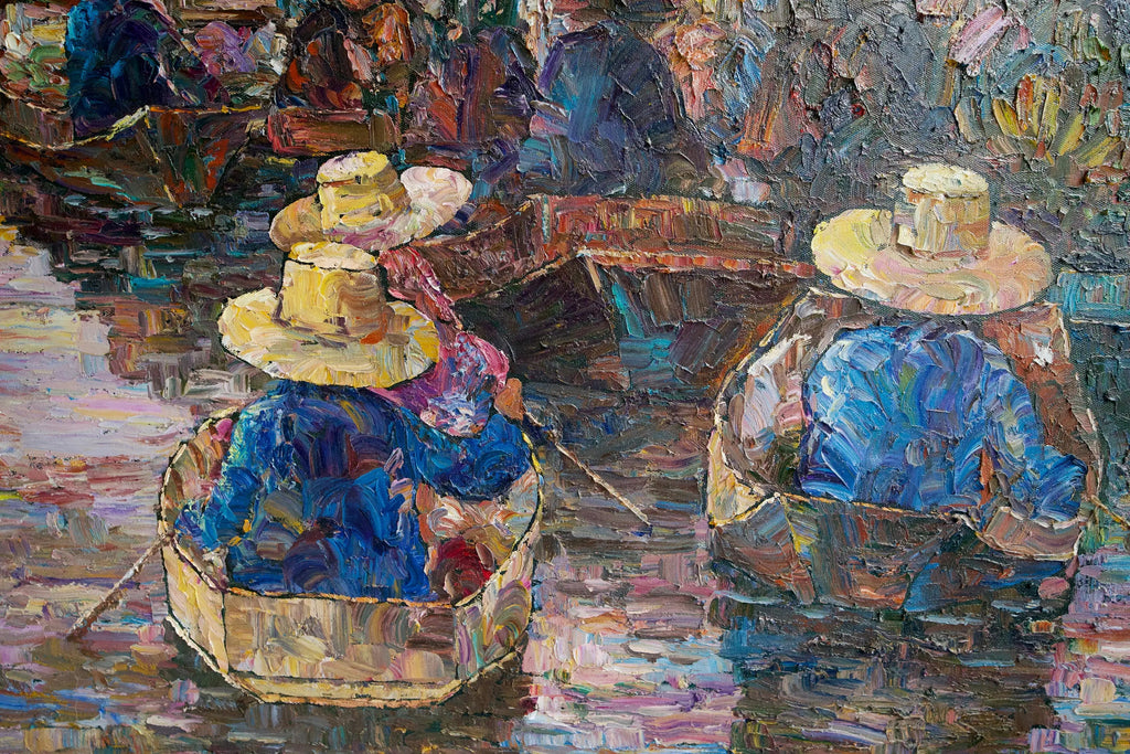 Marché flottant | 145 x 105 cm image 4 reproduction de peinture à l’huile