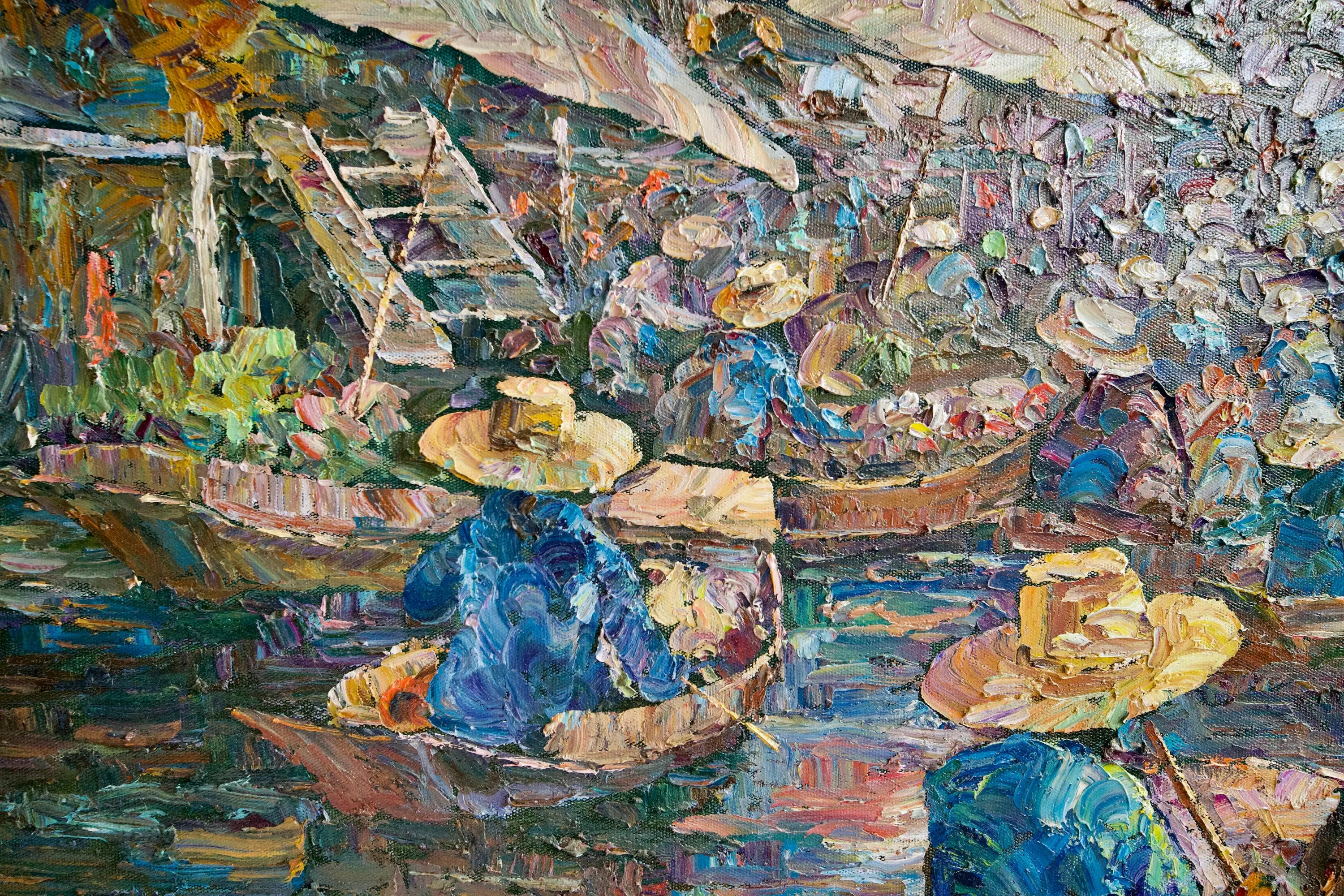 Marché flottant | 145 x 105 cm Reproductions de tableaux à la peinture à l’huile