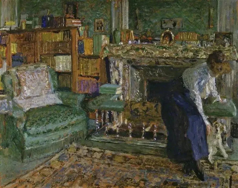 Marguerite Chapin in ihrer Wohnung mit ihrem Hund - Édouard Vuillard