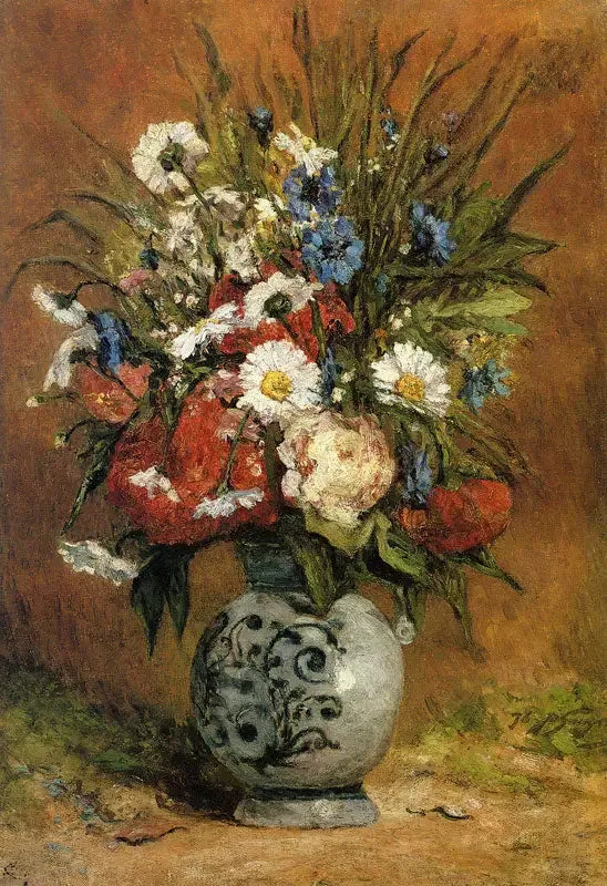 Marguerites et pivoines dans un vase bleu - Paul Gauguin image 1 reproduction d’œuvre d’art à l’huile