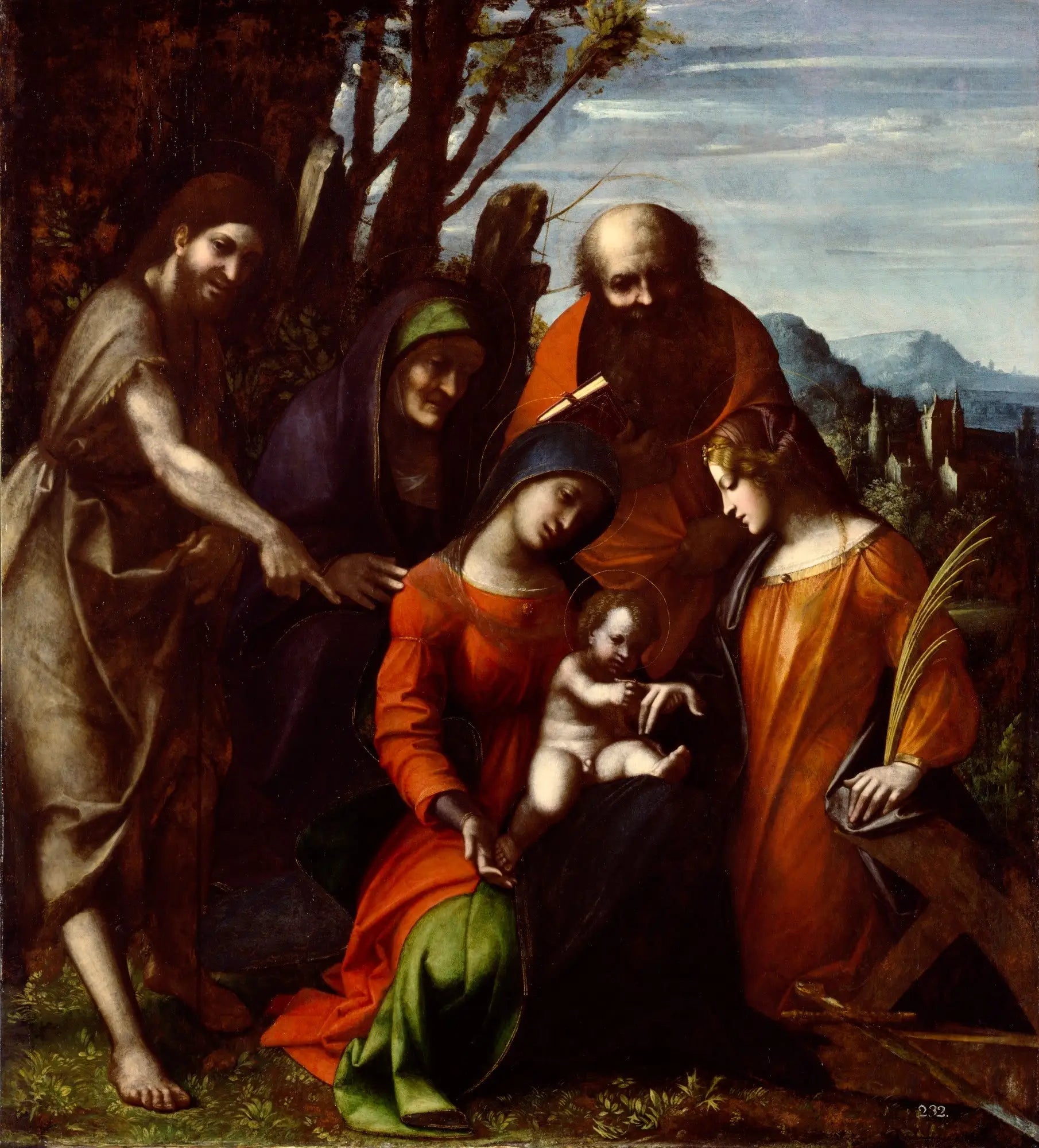 Mariage mystique de sainte Catherine d'Alexandrie et trois saints dans un paysage - Antonio da Correggio image 1 reproduction artisanale de tableau