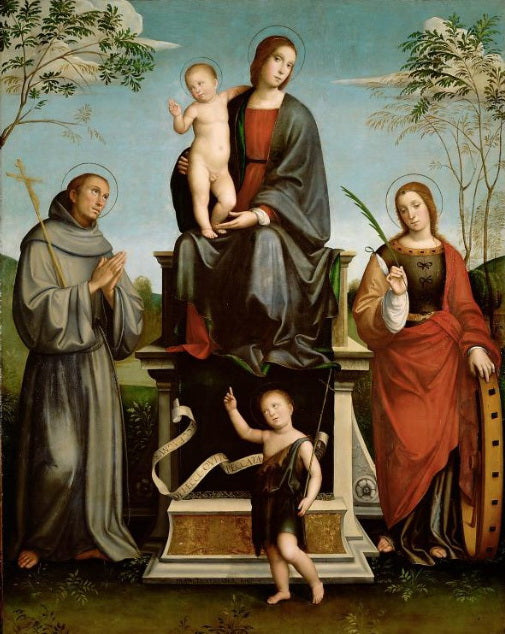 Maria mit dem Kind, St. Franziskus, Heilige Katharina und der junge Heilige Johannes der Täufer - Francesco Francia