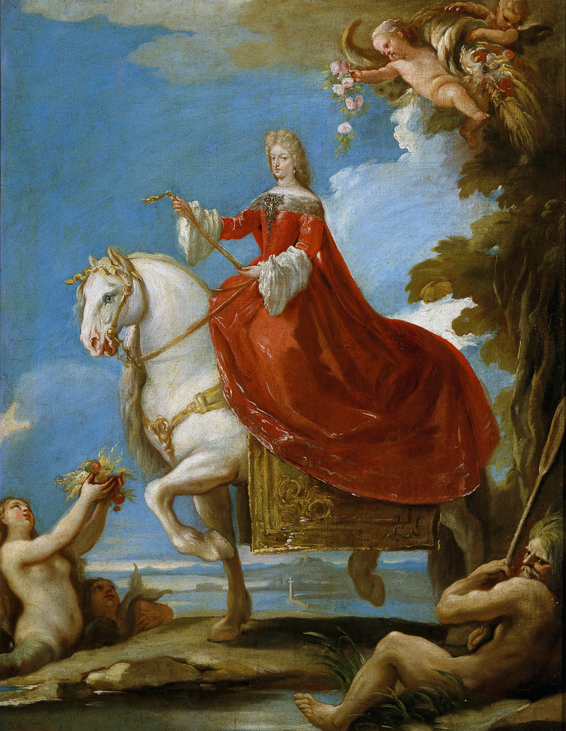 Marie-Anne de Neubourg, Königin von Spanien, auf dem Pferd - Luca Giordano