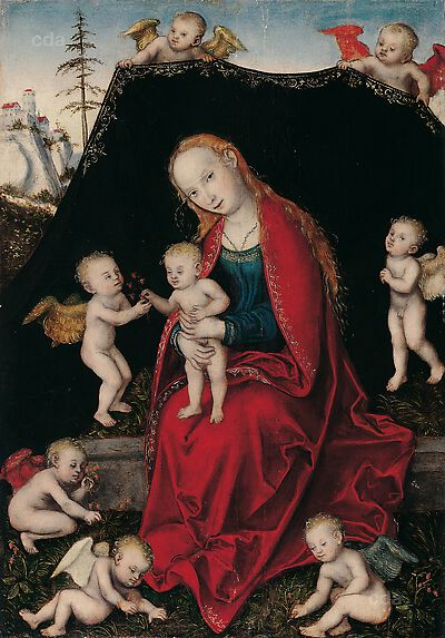 Maria mit dem Kind umgeben von Engeln - Lucas Cranach der Ältere