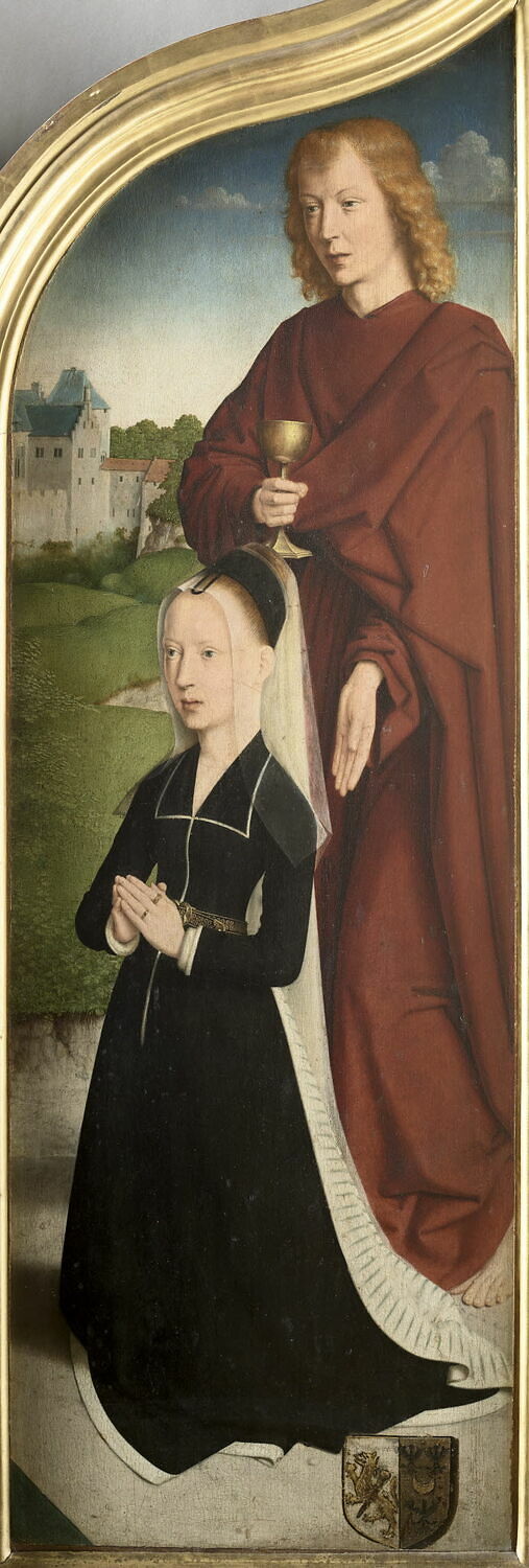 Marie, Ehefrau von Jean de Sedano, im Gebet mit dem heiligen Johannes dem Evangelisten; äußere Seite: Eva, nackt - Gérard David