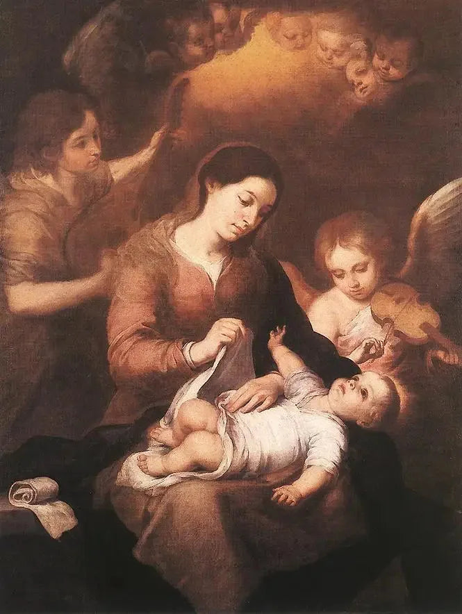Marie und das Kind mit Engeln, die Musik spielen - Bartolomé Esteban Murillo