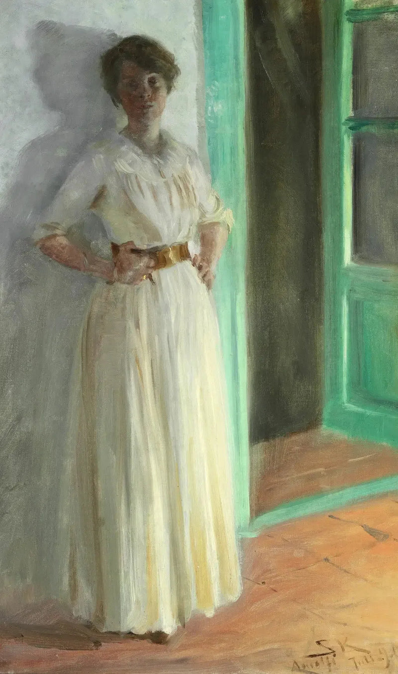 Marie Krøyer. Ganzkörperporträt. Abend im Licht der Laternen auf der Terrasse. - Peder Severin Krøyer