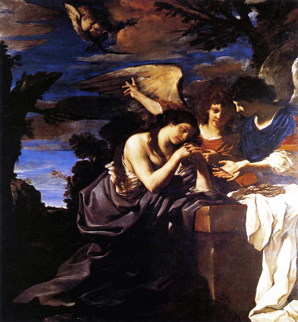 Marie Madeleine avec deux anges - Guercino image 1 copie peinte à la main à l’huile