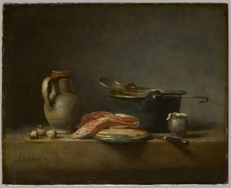 Kupferpfanne, Schaumkelle, Krug und Lachsscheibe - Jean Siméon Chardin