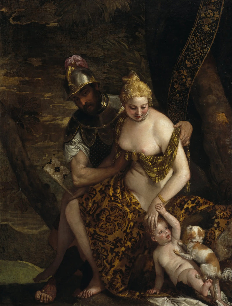 Mars entkleidet Venus mit Cupido und einem Hund - Paul Véronèse