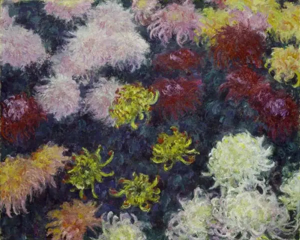 Reproduction du tableau « Massif de chrysanthèmes - Claude Monet » par Alpha Reproduction en peinture à l’huile