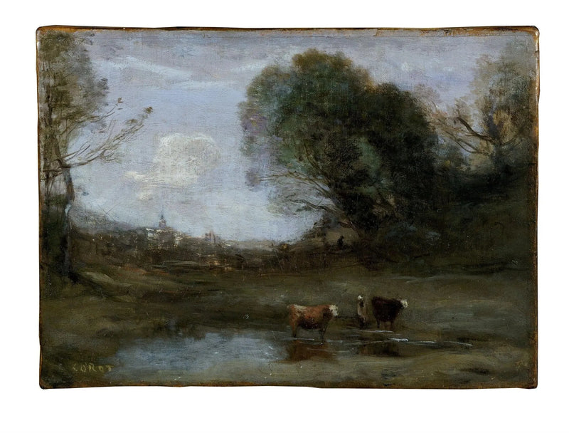 Morgen: Landschaft mit zwei Kühen und einer Silhouette - Jean-Baptiste Camille Corot