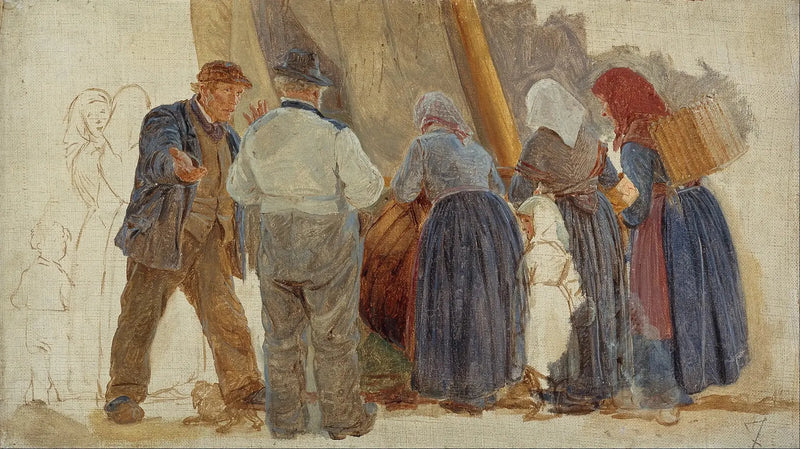Morgen in Hornbæk. Männer und Frauen beim Handeln - Peder Severin Krøyer