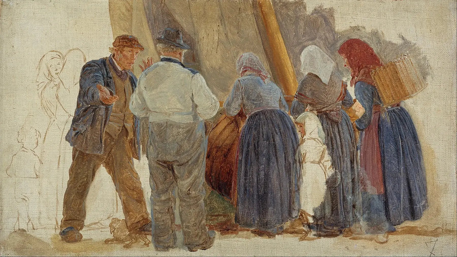 Morgen in Hornbæk. Männer und Frauen beim Handeln - Peder Severin Krøyer