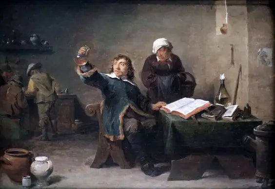 Arzt im Dorf, der eine Urinprobe untersucht - David Teniers der Jüngere