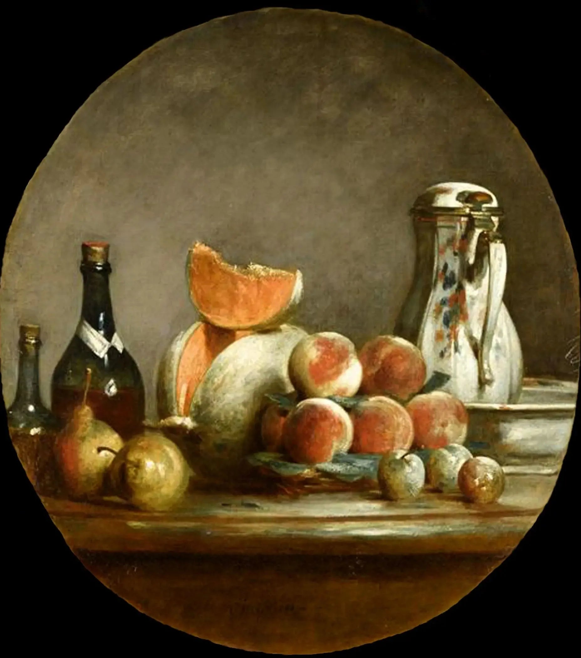 Melon, Poires, Pêches et Pruneaux - Jean Siméon Chardin image 1 tableau peint à l’huile sur toile