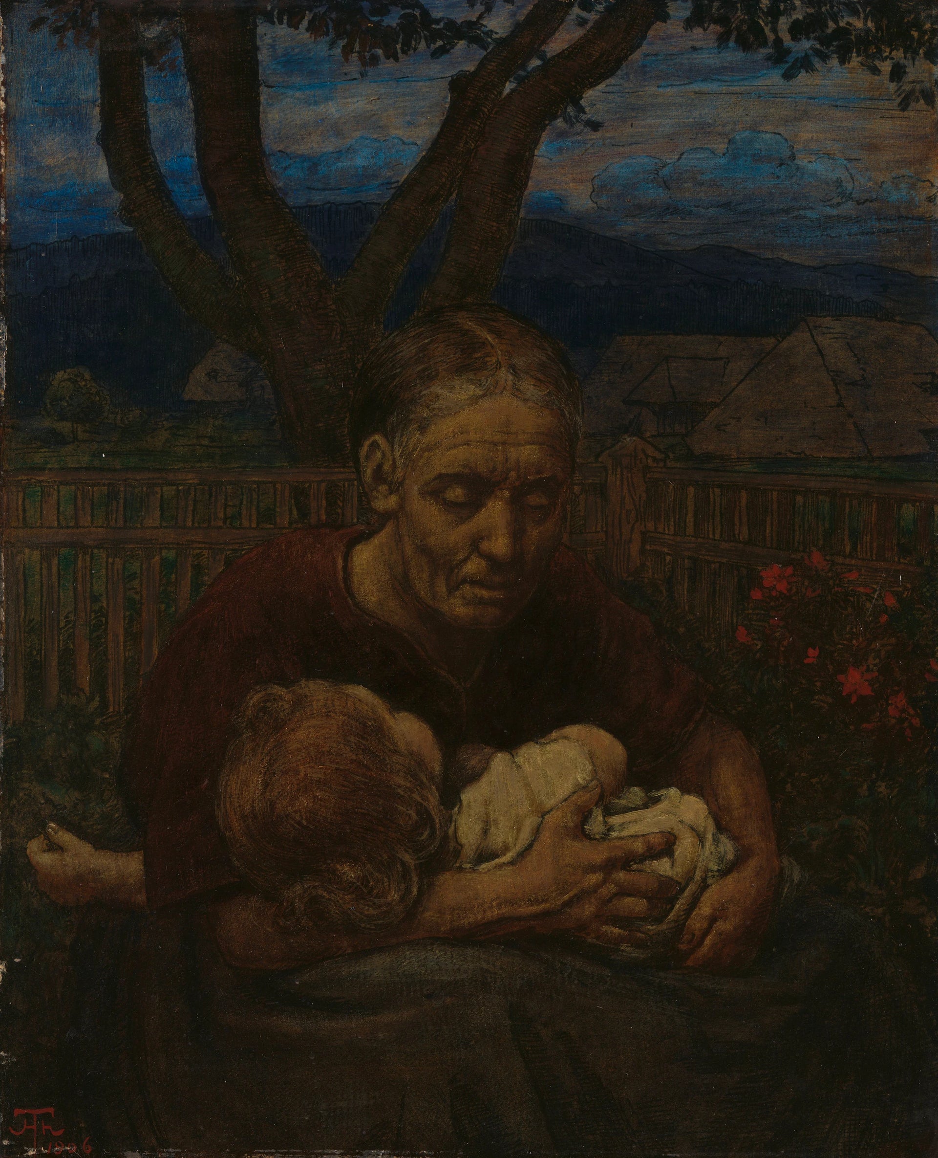 Mère avec enfant dans un jardin - Hans Thoma