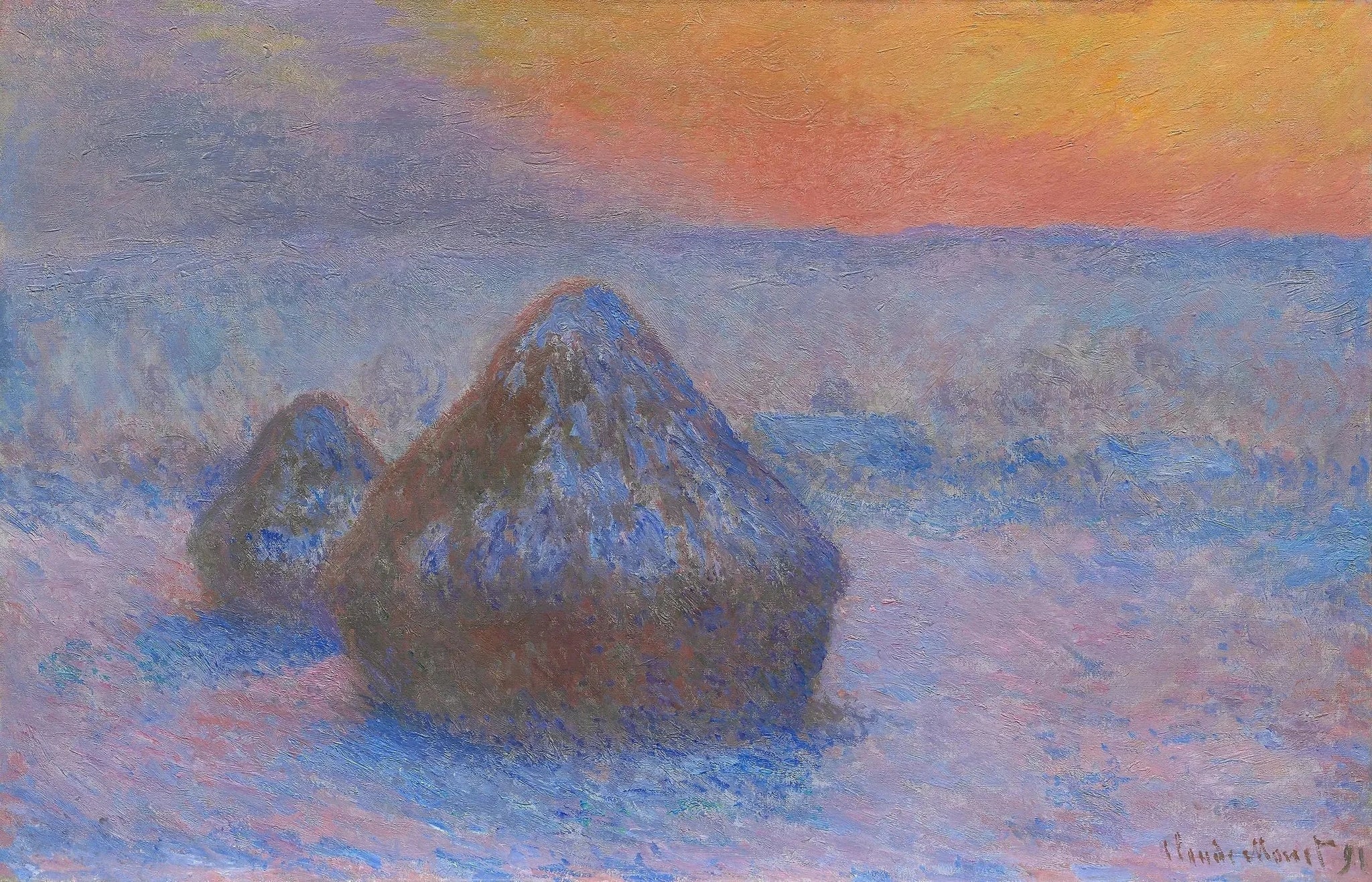 Meules, coucher de soleil, effet de neige W1278 de Claude Monet – Art Institute of Chicago 1922.431