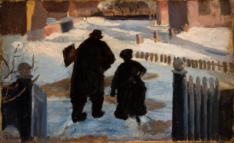 Michael Ancher geht in Begleitung der Organistin Helene Christensen - Anna Ancher in sein Studio