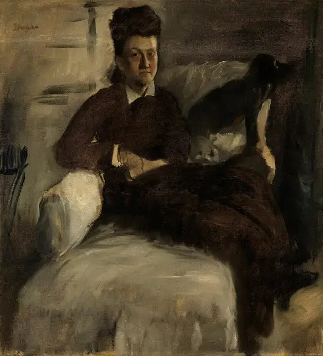 Mme Jeantaud auf ihrer Liege mit zwei Hunden - Edgar Degas