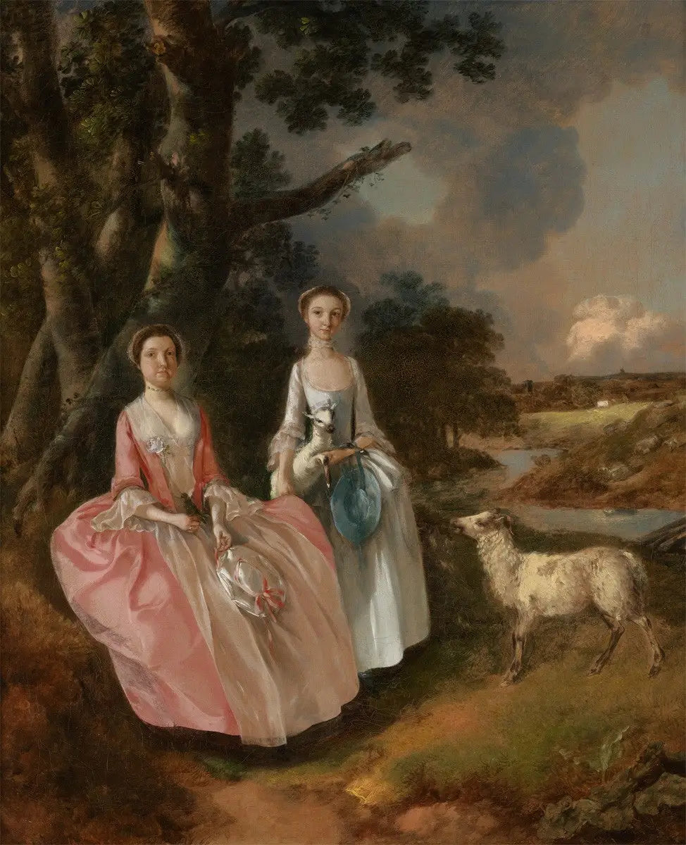 Mme Mary Cobbold et Mlle Cobbold, avec un agneau et une brebis - Thomas Gainsborough image 1 copie peinte à la main à l’huile