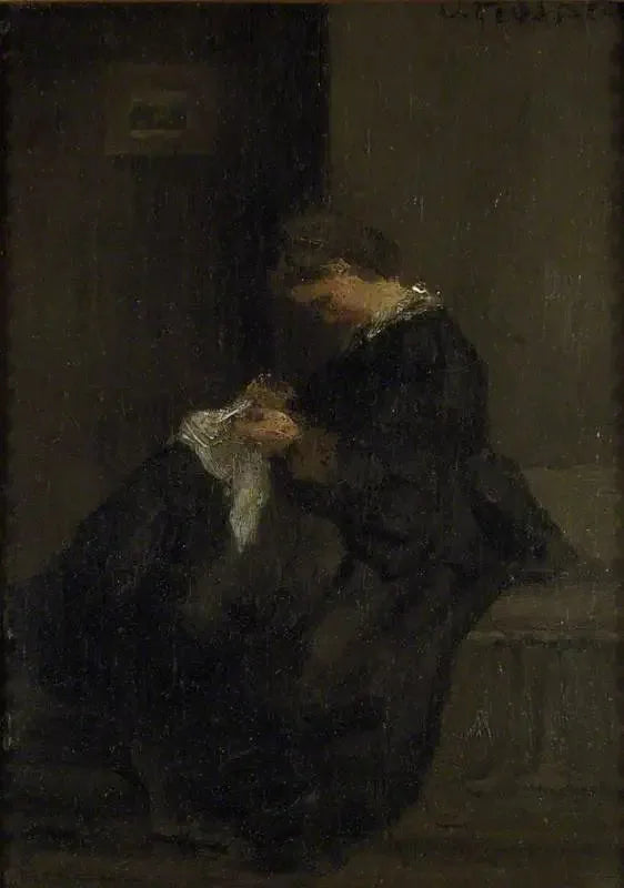 Mme Pissarro beim Nähen - Camille Pissarro