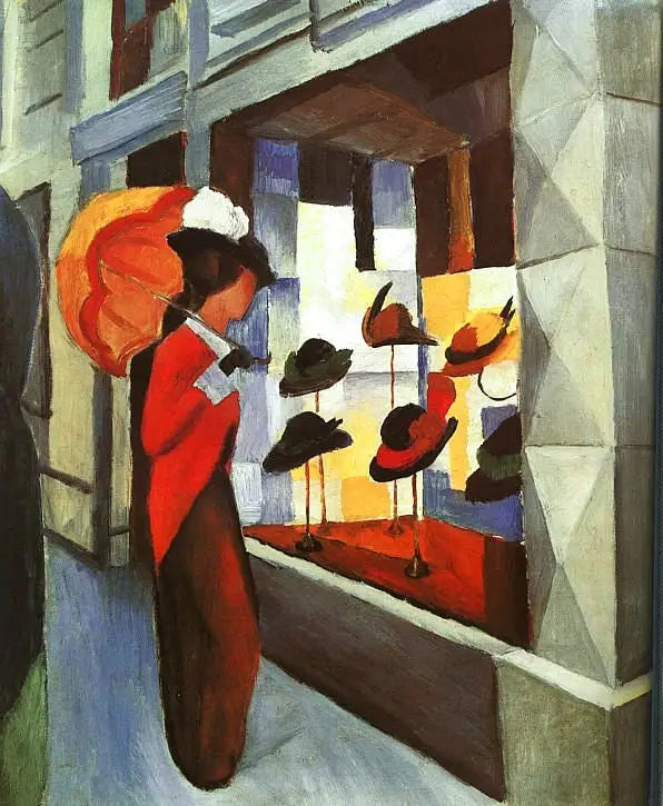 Modus: Frau mit Sonnenschirm vor dem Hutladen - August Macke